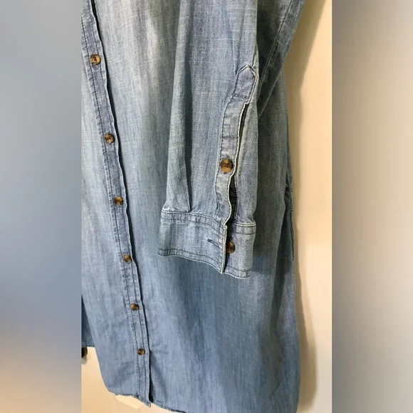 Chambray M Sonoma Shirt Dress Overshirt Denim Look Long Sleeves Collar - Picture 3 of 7